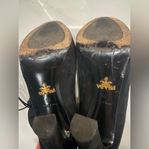 Prada Black Suede Lace Up Booties - Size 35 - Picture 8 of 13